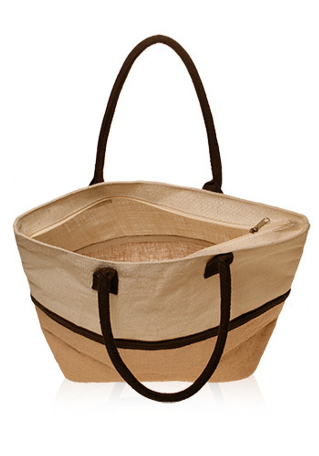 Two Tone Jute Beach Tote Bags  - Image 3