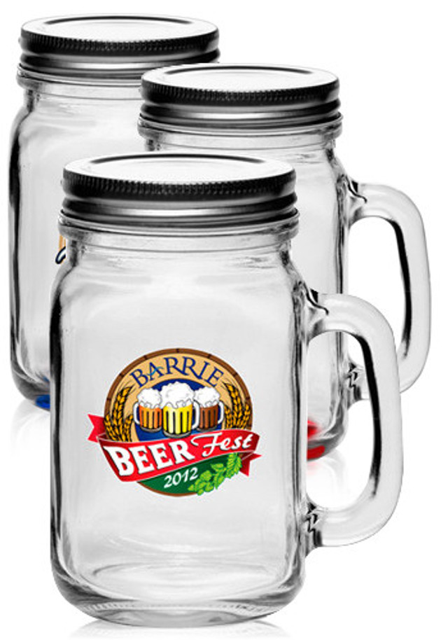 16 oz. Libbey Handle Mason Jars with Lids  - Image 3