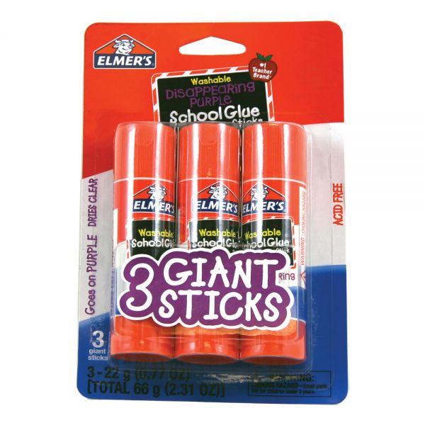 Elmer's Washable Disappearing Purple School Glue Sticks, 0.77 Oz, Pack Of 3 Sticks  - Image 3