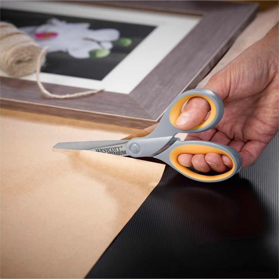 Westcott 8” Titanium Scissors, Pointed, Yellow/Gray, Set Of 3 Scissors  - Image 3