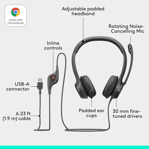 Logitech H390 USB-A Headset (Black)  - Image 3