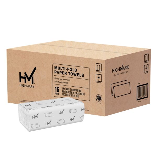 Highmark ECO Multi-Fold 1-Ply Paper Towels, 250 Sheets Per Pack, Case Of 16 Packs