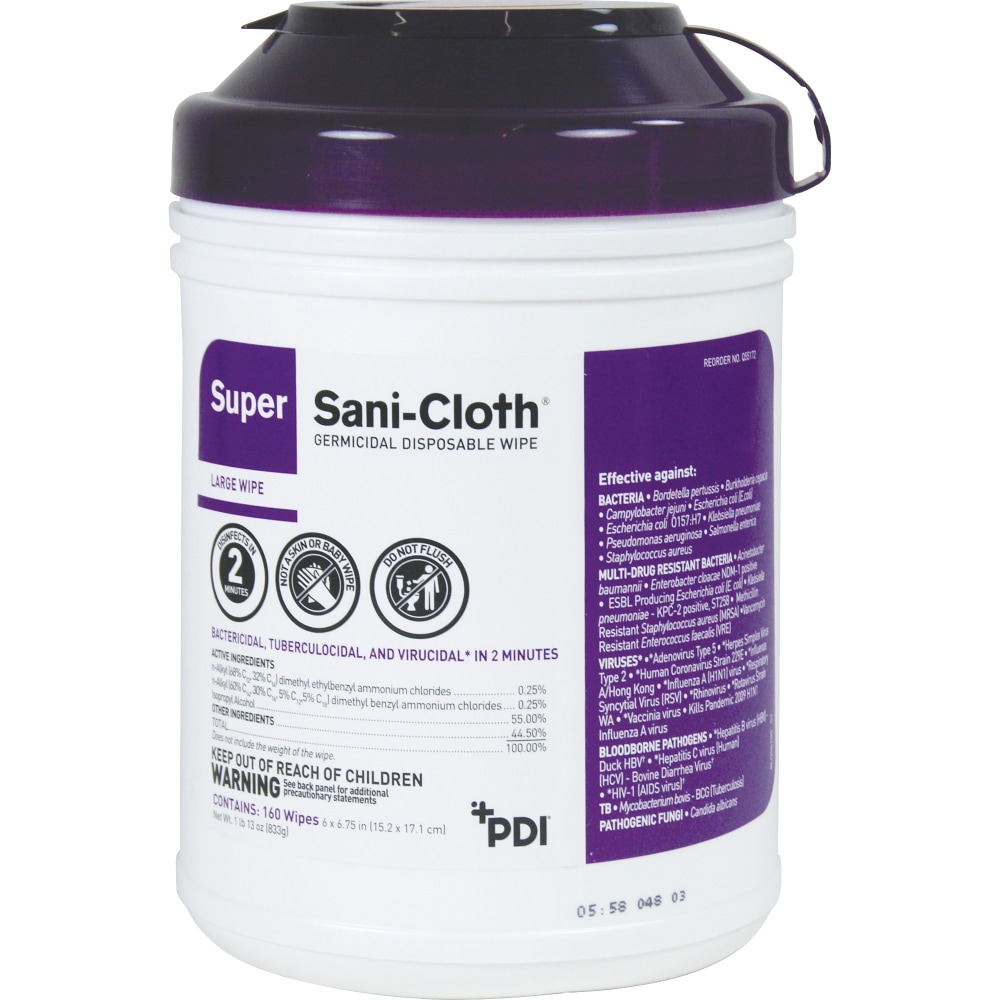 Unimed Super Sani-Cloth Germicidal Wipes, 6" x 6-3/4", Tub Of 160 Wipes