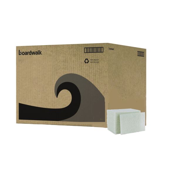 Boardwalk Light-Duty Scouring Pad, 6 x 9, White, 20/Carton
