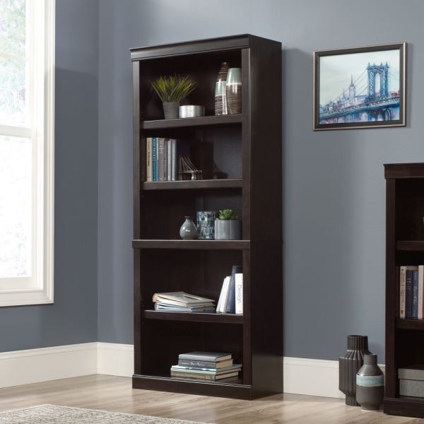 72"H 5-Shelf Bookcase, Peppered Black