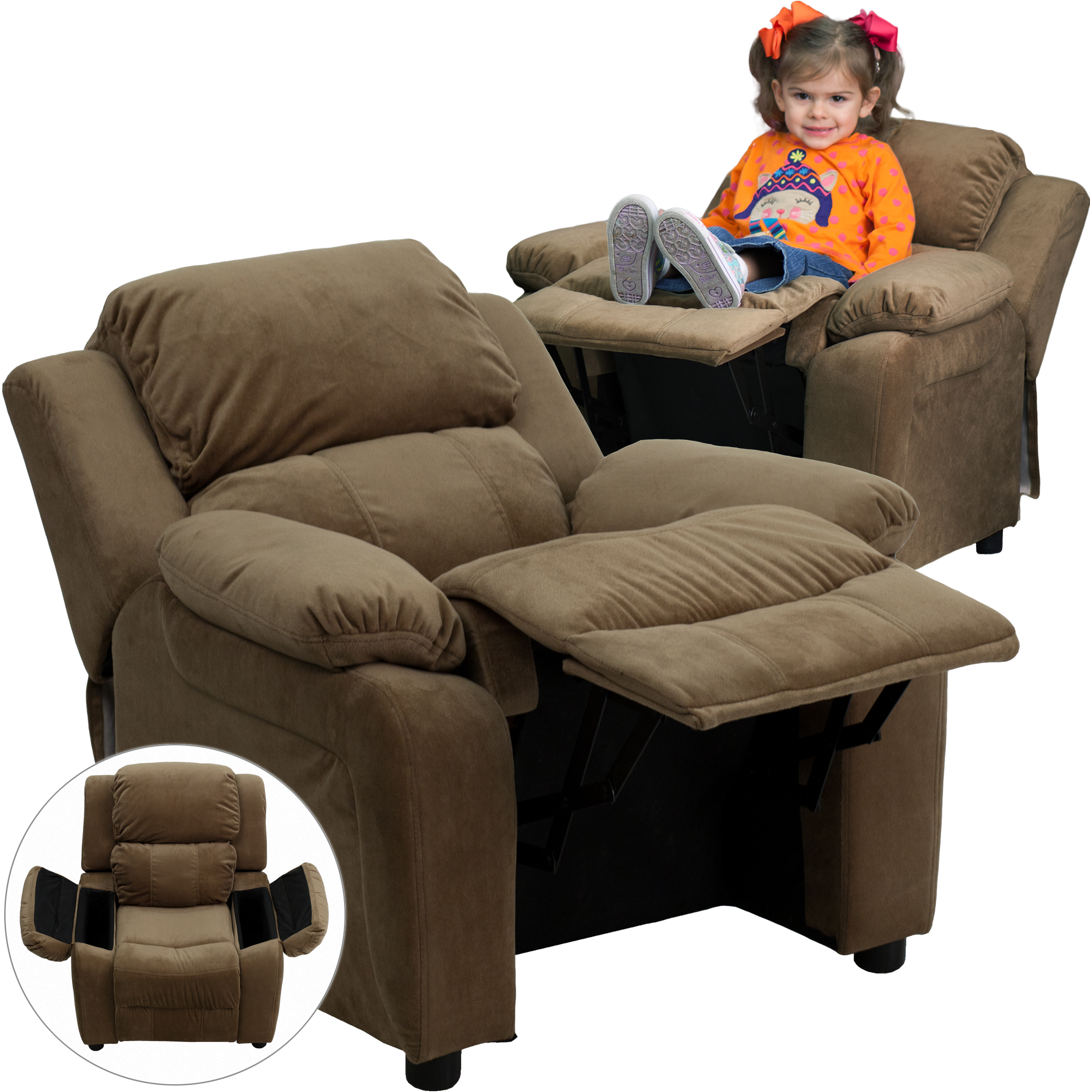 Flash Furniture Deluxe Heavily Padded Contemporary Brown Microfiber Kids Recliner with Storage Arms [BT-7985-KID-MIC-BRN-GG]  - Image 4