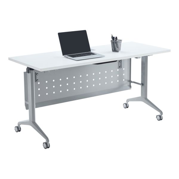 WorkPro AnyPlace Flip-Top Nesting Training Table With Modesty Panel, 60"W x 29-1/2"H x 24"D, White/Silver