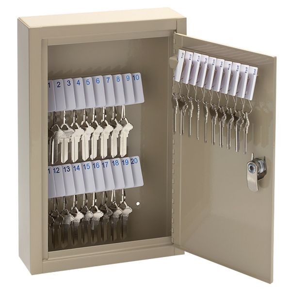 High-Security Locking 30-Key Cabinet, 12 11/16"H x 8 1/8"W x 2 1/2"D, Sand