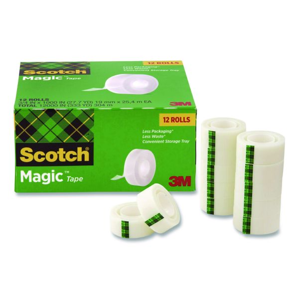 Scotch Magic Tape Cabinet Pack, 1" Core, 0.75" x 27.7 yds, Clear, 12/Pack