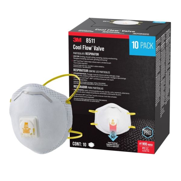 3M Cool Flow Paint Sanding Valved Respirator N95, 8511P10-DC-PS, Pack of 10