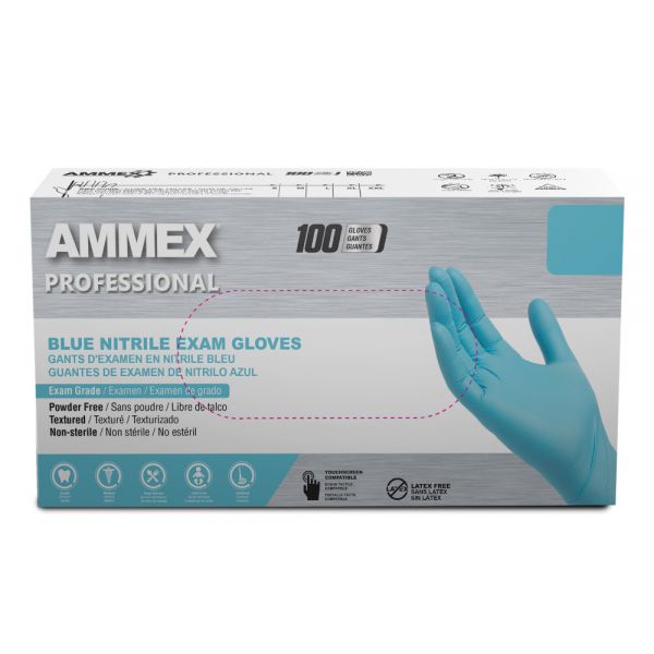 Ammex Professional Powder-Free Exam-Grade Nitrile Gloves, Large, Blue, Box Of 100 Gloves  - Image 3