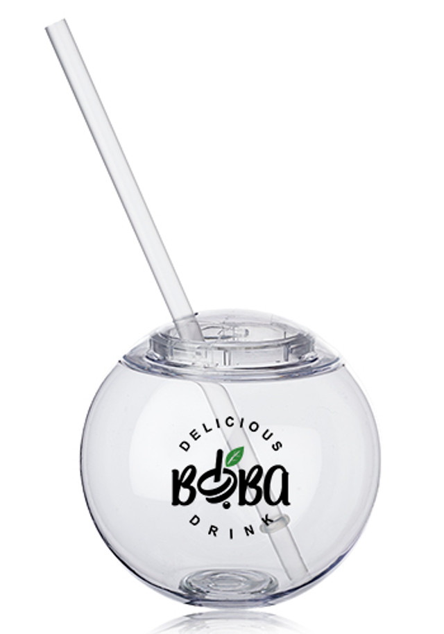 Moran 15 oz Plastic Cocktail Ball with Straw