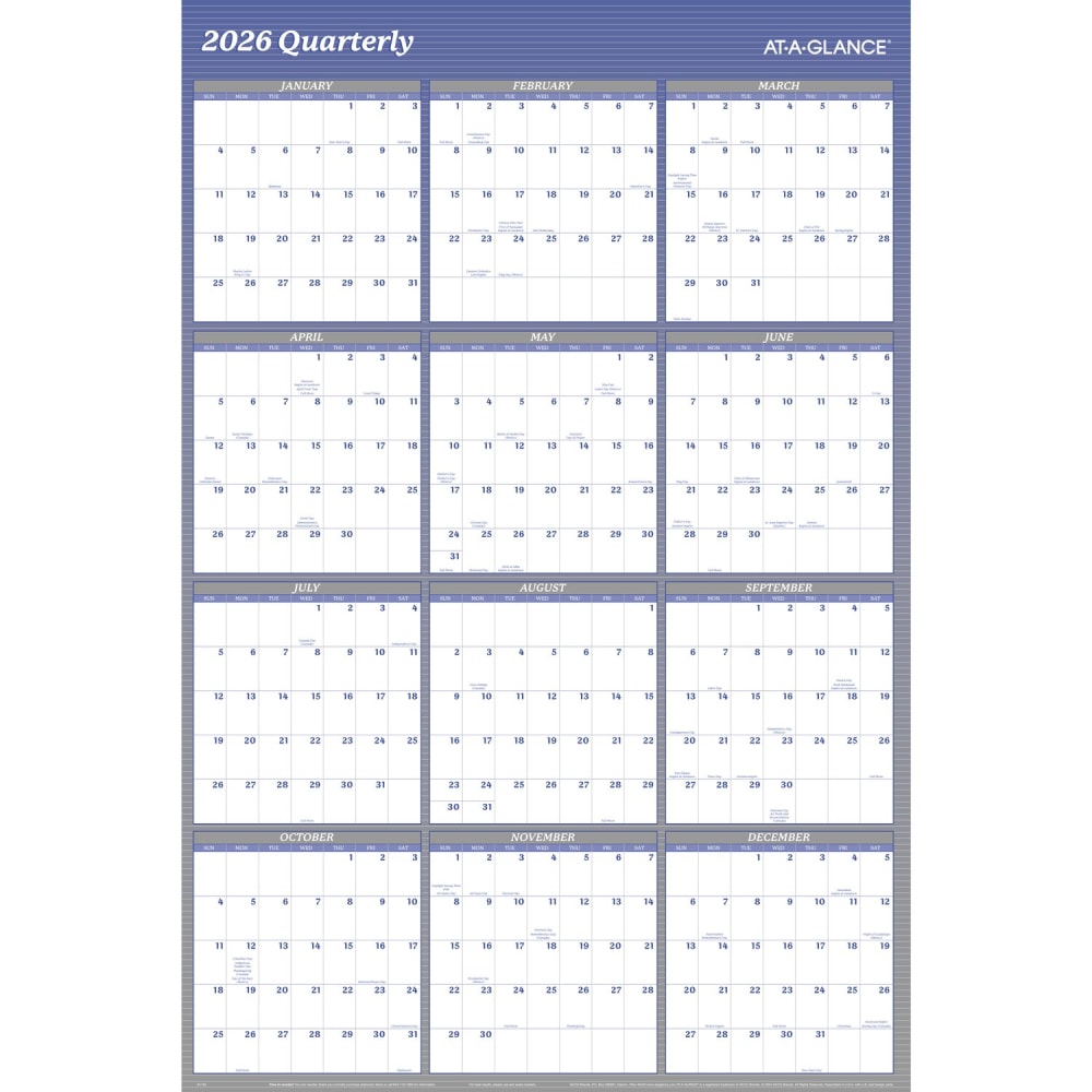 AT-A-GLANCE 2026 Vertical Horizontal Reversible Erasable Yearly Wall Calendar, Blue, Extra Large, 48" x 32"  - Image 3