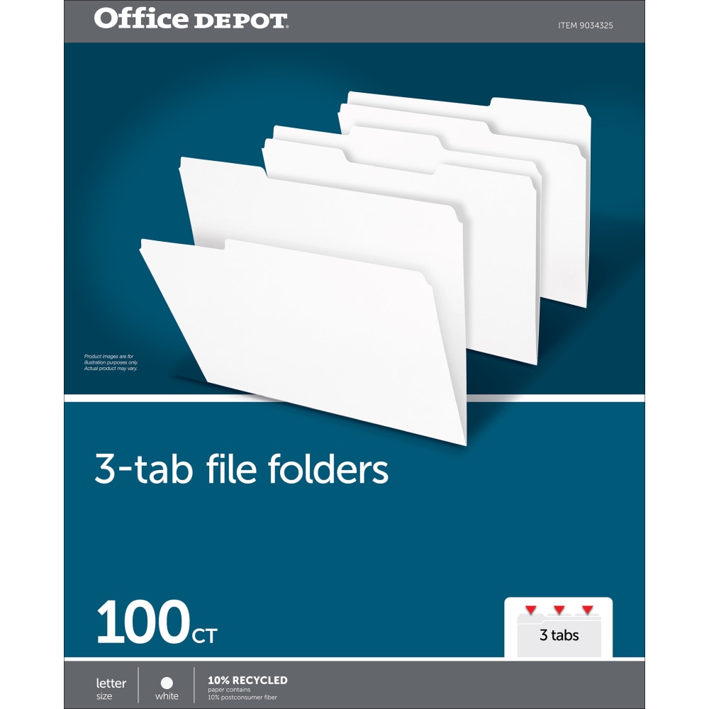 File Folders, 1/3 Cut, Letter Size, White, Box Of 100 Folders