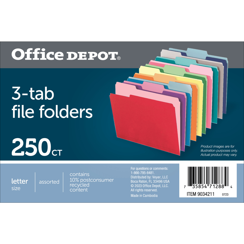 File Folders, 1/3 Cut, Letter Size, Assorted Colors, Box Of 250 Folders  - Image 3