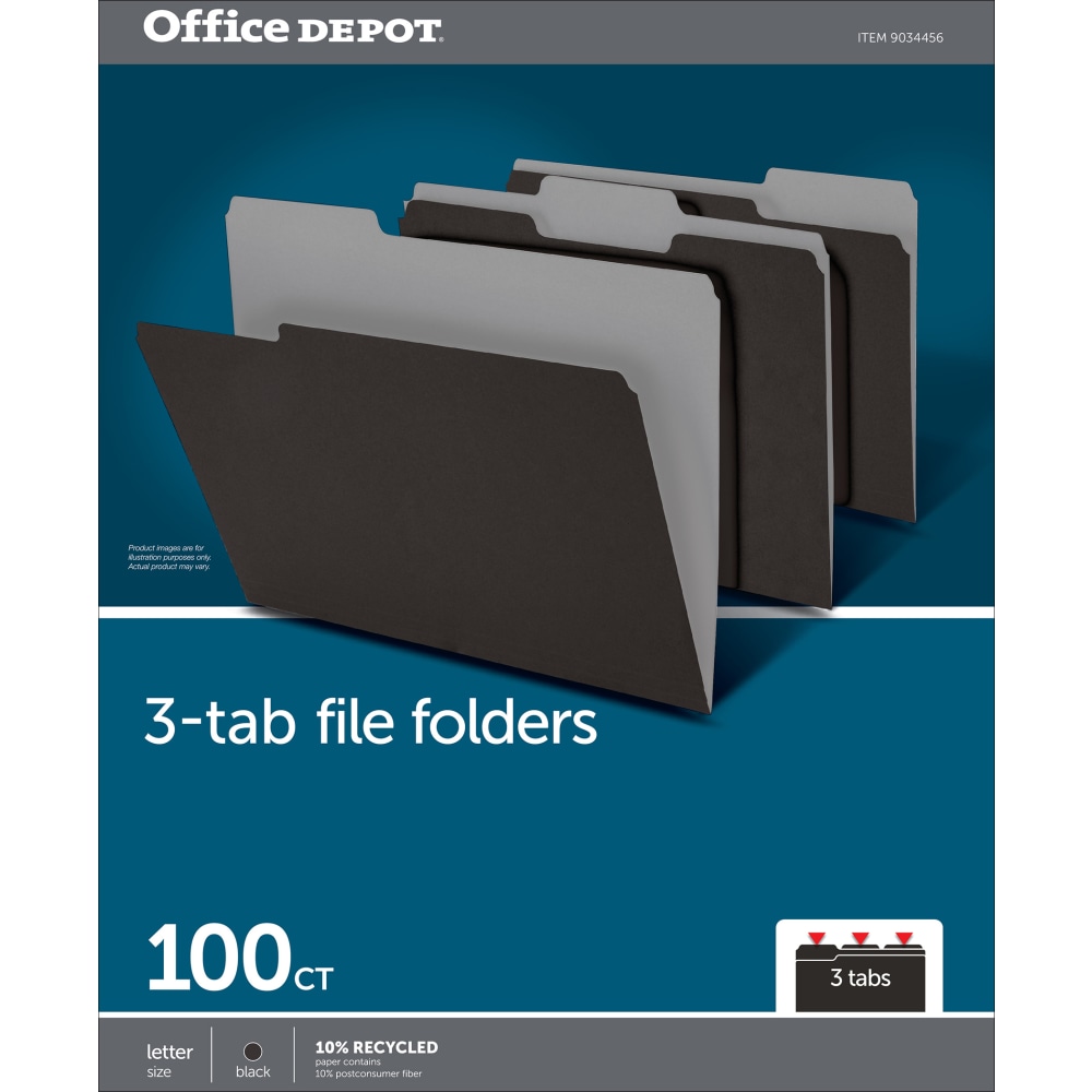 File Folders, 1/3 Cut, Letter Size, Black, Box Of 100 Folders  - Image 3