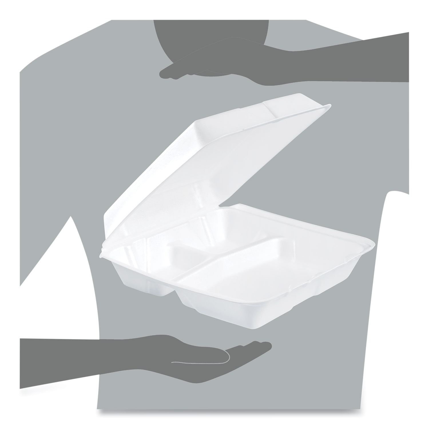 Dart 9-1/2" Triple-Compartment Foam Containers  - Image 3
