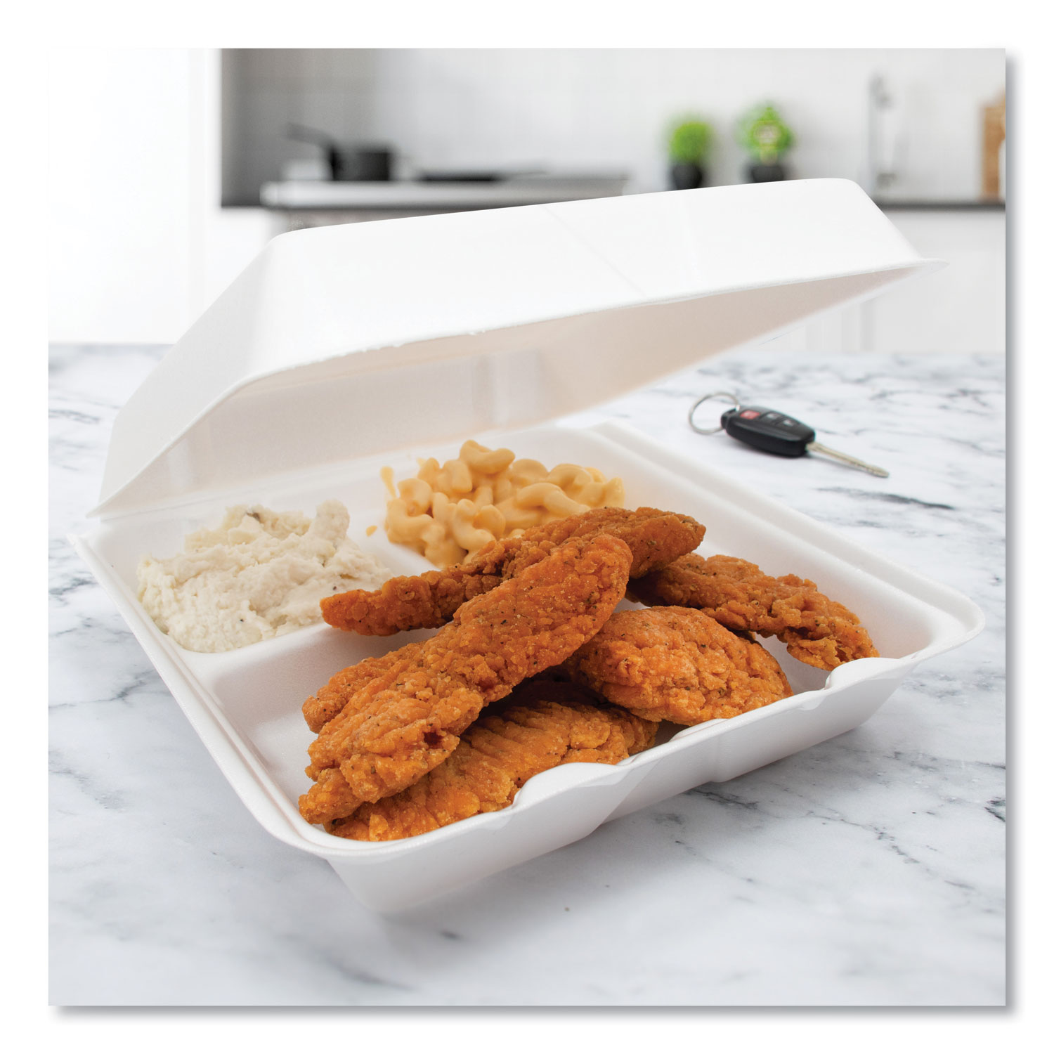  Dart 9-1/2" Triple-Compartment Foam Containers  - Image 5