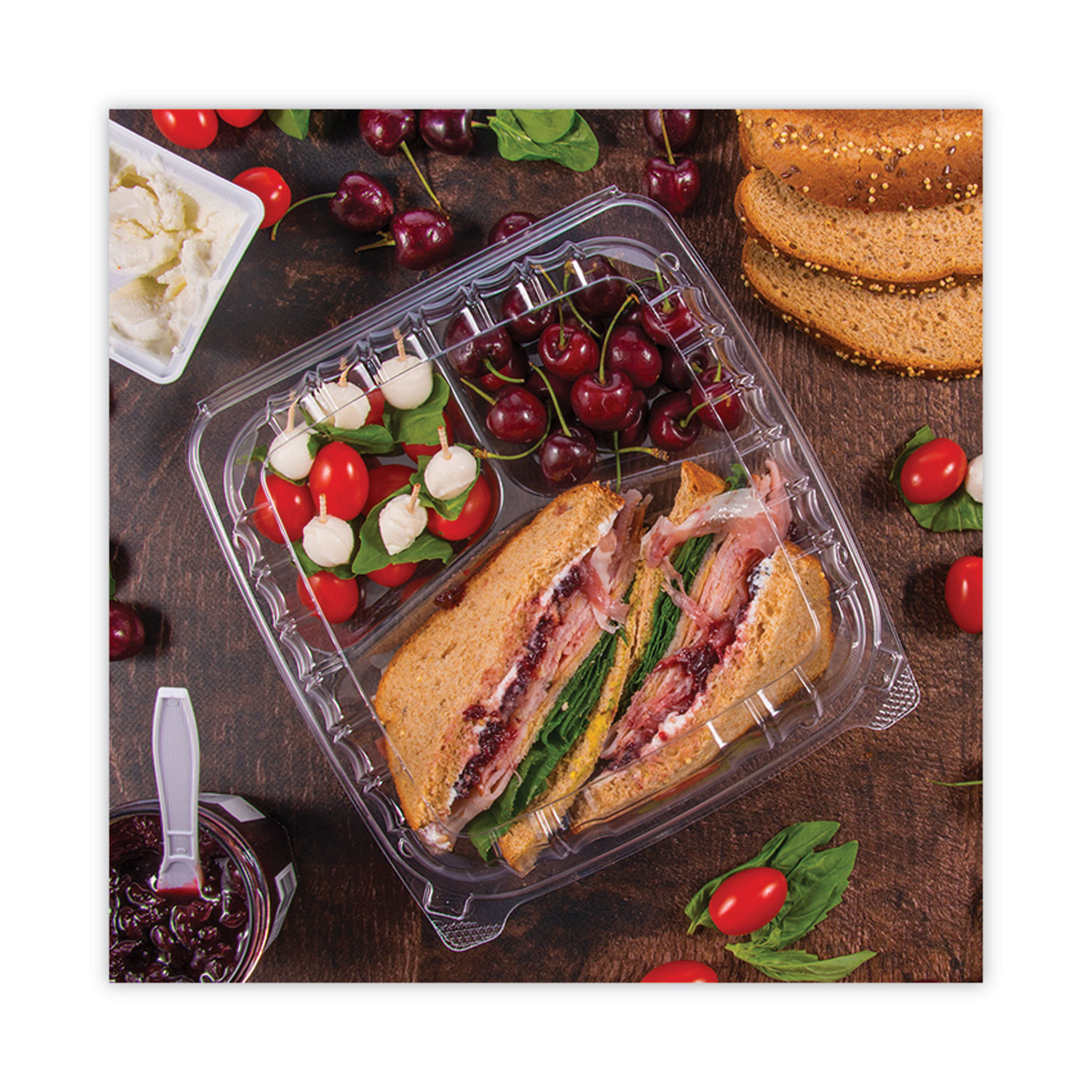 Dart ClearSeal Hinged-Lid Plastic Containers, 3 Compartments, 9.4 x 8.9 x 3, Plastic, 100/Bag, 2 Bags/Carton - Image 4