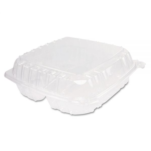 Dart ClearSeal Hinged-Lid Plastic Containers, 3 Compartments, 9.4 x 8.9 x 3, Plastic, 100/Bag, 2 Bags/Carton
