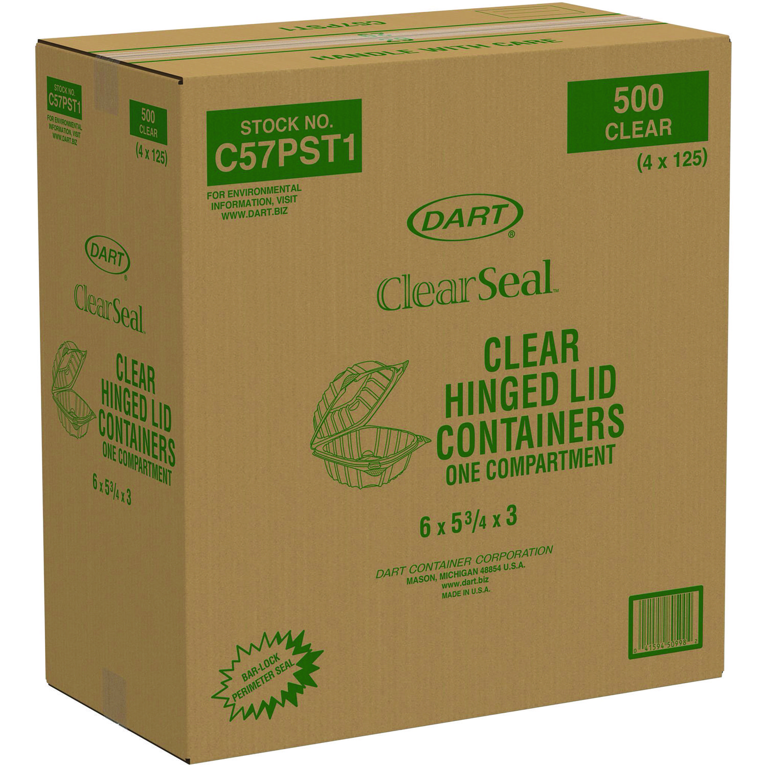 Dart ClearSeal Hinged-Lid Plastic Containers, 5.8 x 6 x 3, Clear, Plastic, 125/Pack, 4 Packs/Carton  - Image 3