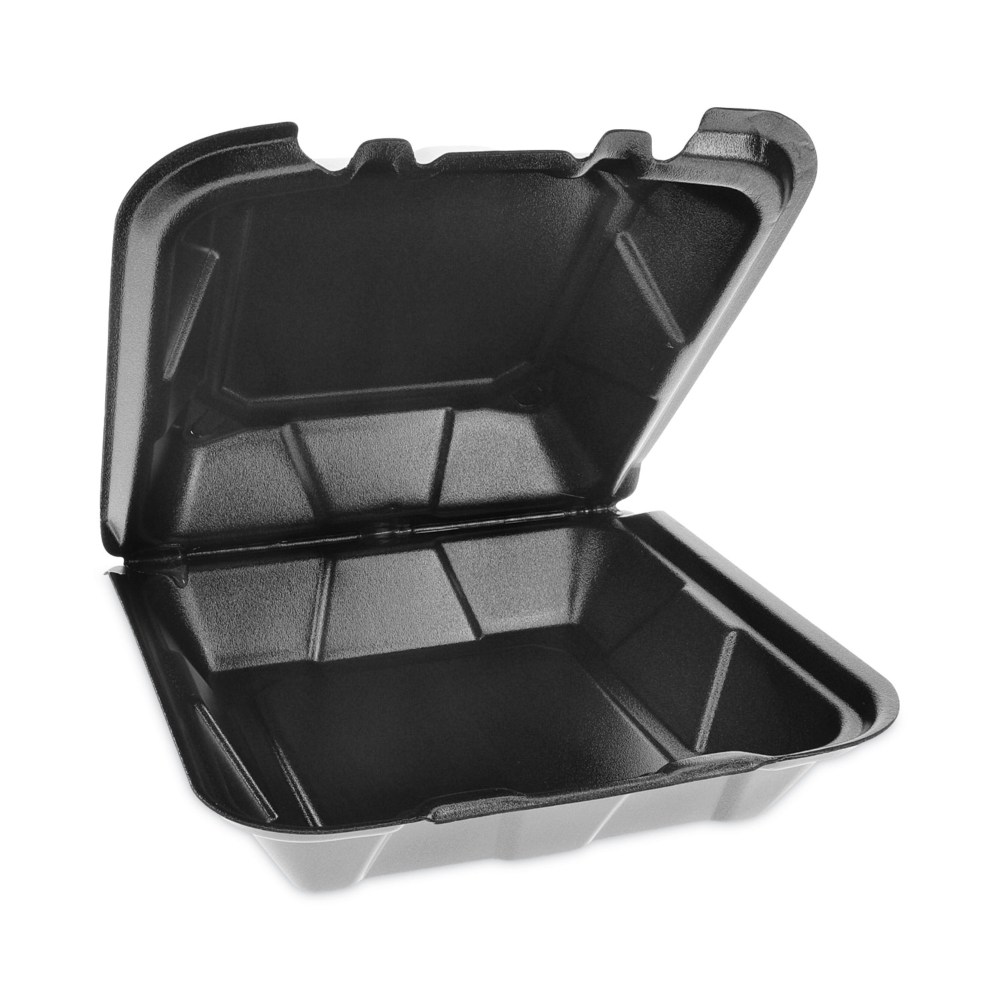 Pactiv Evergreen Vented Foam Hinged Lid Containers, Dual Tab Lock, 3-1/4”H x 9”W x 9”D, Black, Carton Of 150 Containers  - Image 4