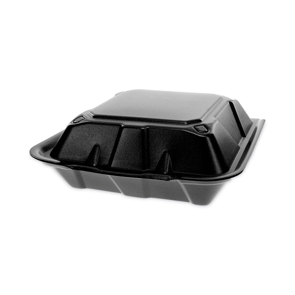 Pactiv Evergreen Vented Foam Hinged Lid Containers, Dual Tab Lock, 3-1/4”H x 9”W x 9”D, Black, Carton Of 150 Containers  - Image 5