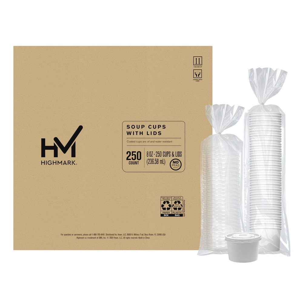 Highmark Paper Soup Containers with Lids, Disposable Paper Food Cups,Ice Cream Cups Food Storage with Lids, 8 oz, White, Case Of 250  - Image 3