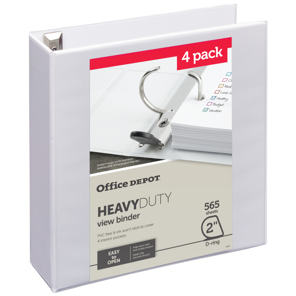 Heavy-Duty View 3-Ring Binder, 2" D-Rings, White, 49% Recycled, Pack Of 4  - Image 3