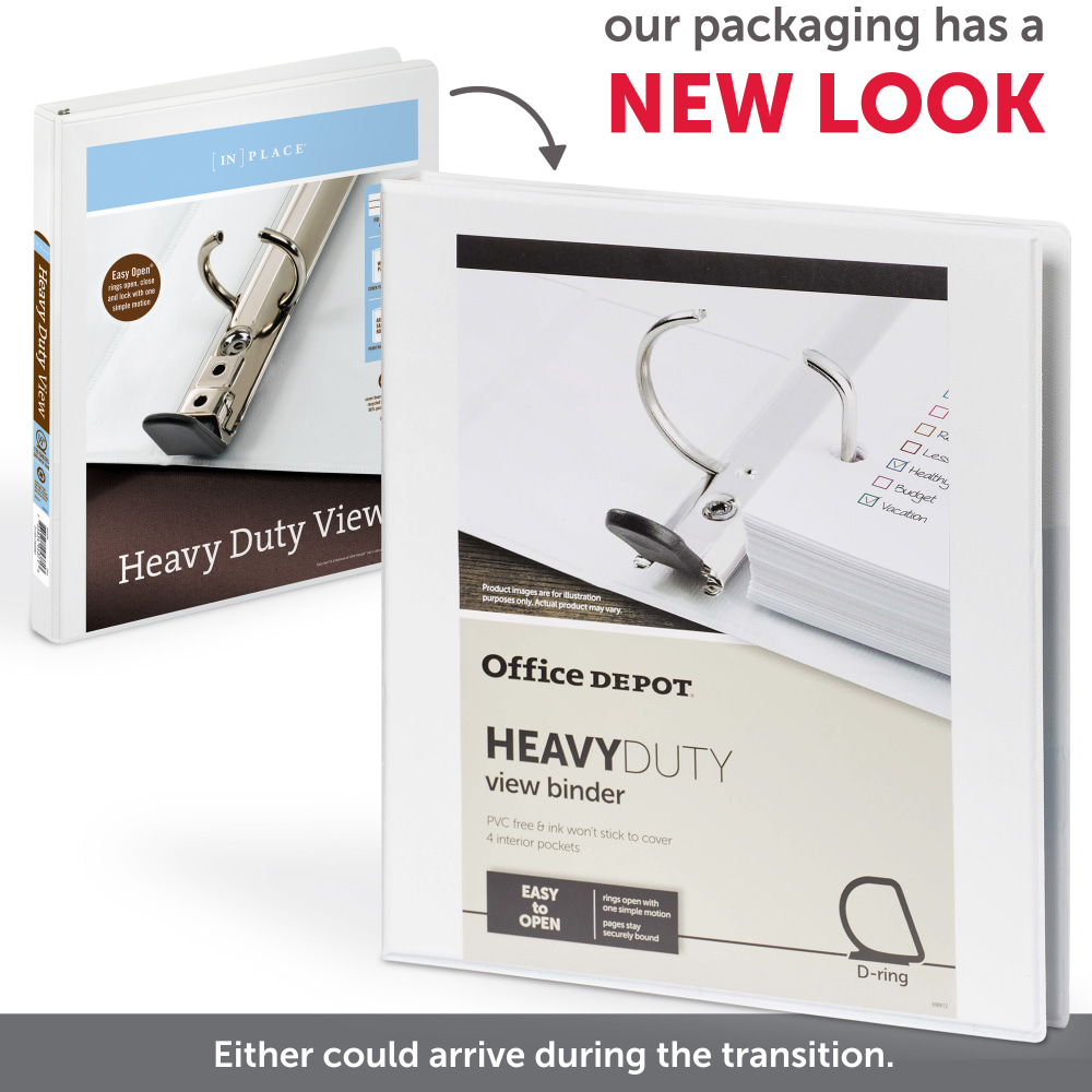 Heavy-Duty View 3-Ring Binder, 2" D-Rings, White, 49% Recycled, Pack Of 4