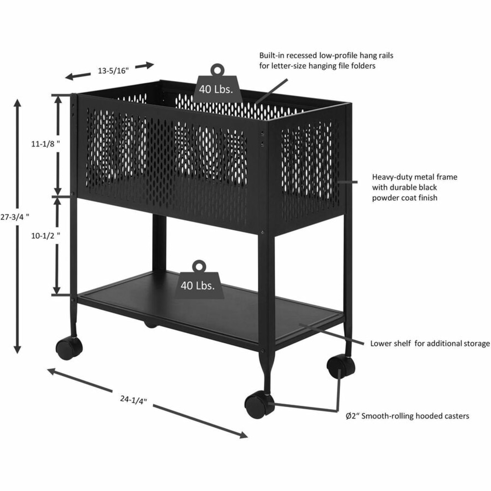Lorell Steel Mesh Hanging Letter-Size Mobile File Cart, Black  - Image 3