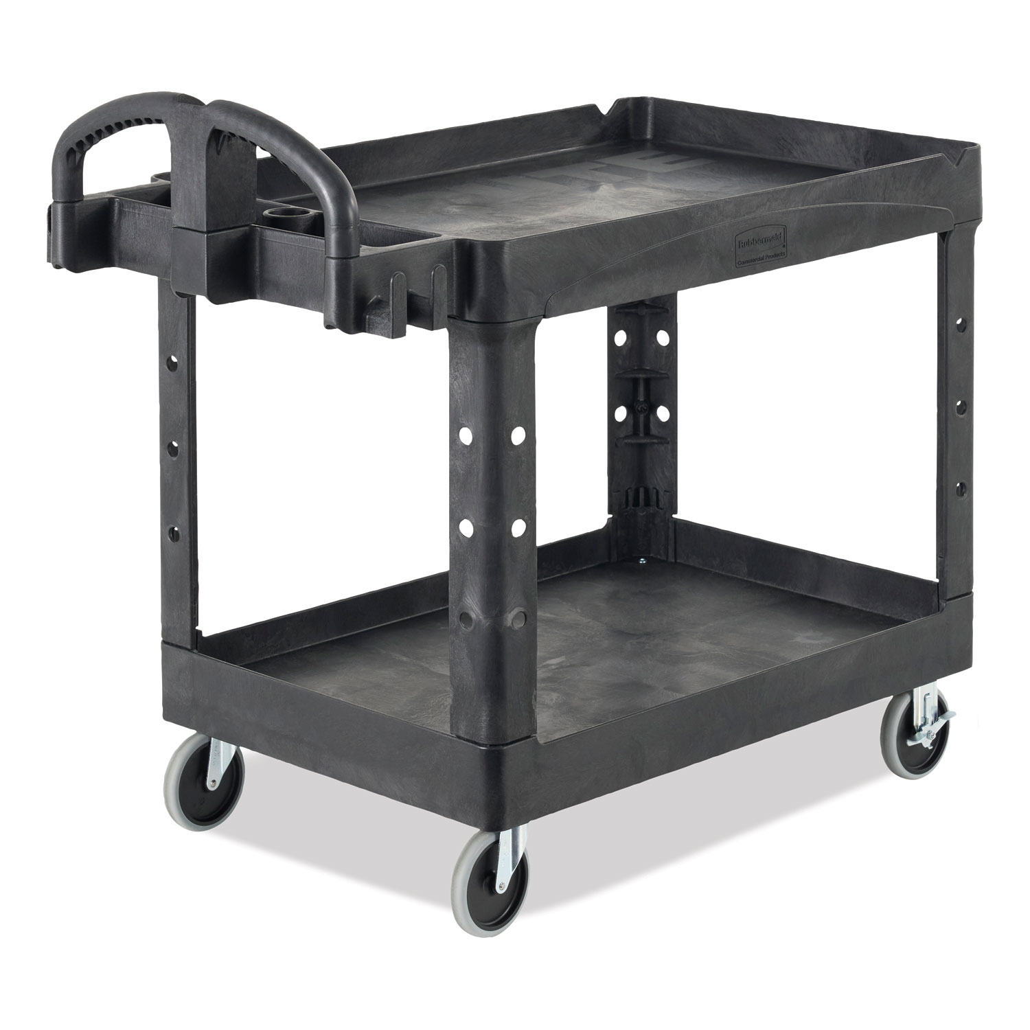 Rubbermaid Commercial BRUTE Heavy-Duty Utility Cart with Lipped Shelves, Plastic, 2 Shelves, 500 lb Capacity, 25.9" x 45.2" x 32.2", Black  - Image 3