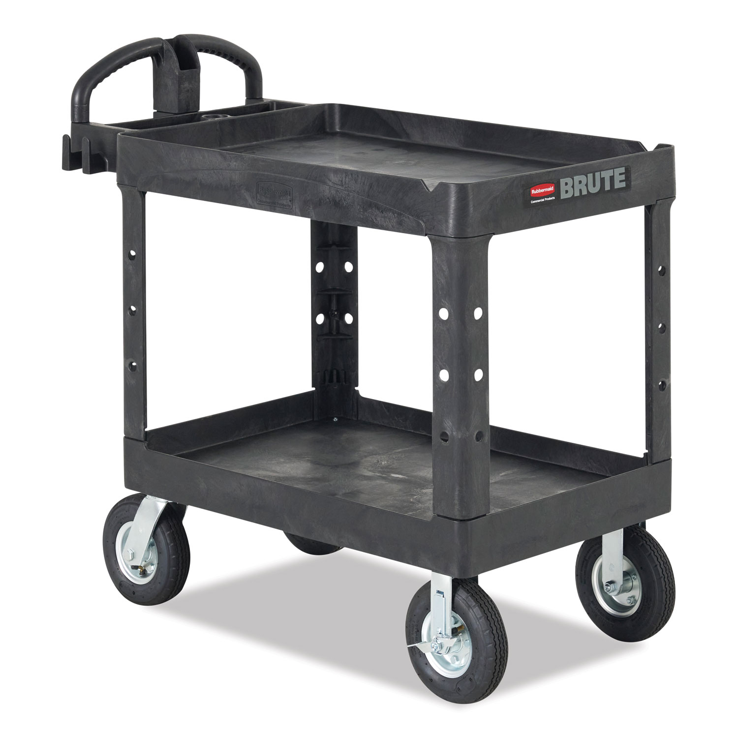 Rubbermaid Commercial BRUTE Heavy-Duty Utility Cart with Lipped Shelves, Plastic, 2 Shelves, 500 lb Capacity, 25.9" x 45.2" x 32.2", Black