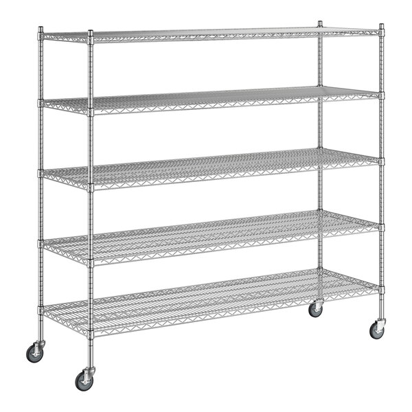 Regency 24" x 72" x 70" NSF Chrome Mobile Wire Shelving Starter Kit with 5 Shelves