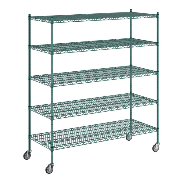 Regency 24" x 60" x 70" NSF Green Epoxy Mobile Wire Shelving Starter Kit with 5 Shelves
