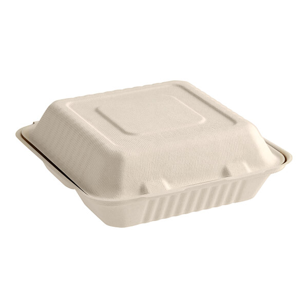 EcoChoice 9" x 9" x 3" No PFAS Added Natural Plant Fiber 3-Compartment Take-Out Container - 200/Case  - Image 4