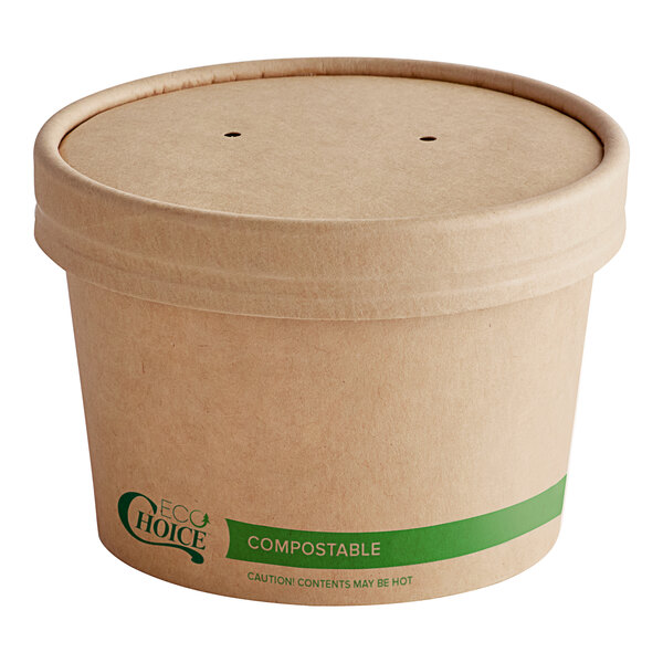 EcoChoice 8 oz. Kraft Paper Food Cup with Vented Lid - 250/Case  - Image 4