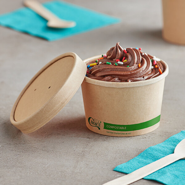 EcoChoice 8 oz. Kraft Paper Food Cup with Vented Lid - 250/Case  - Image 3