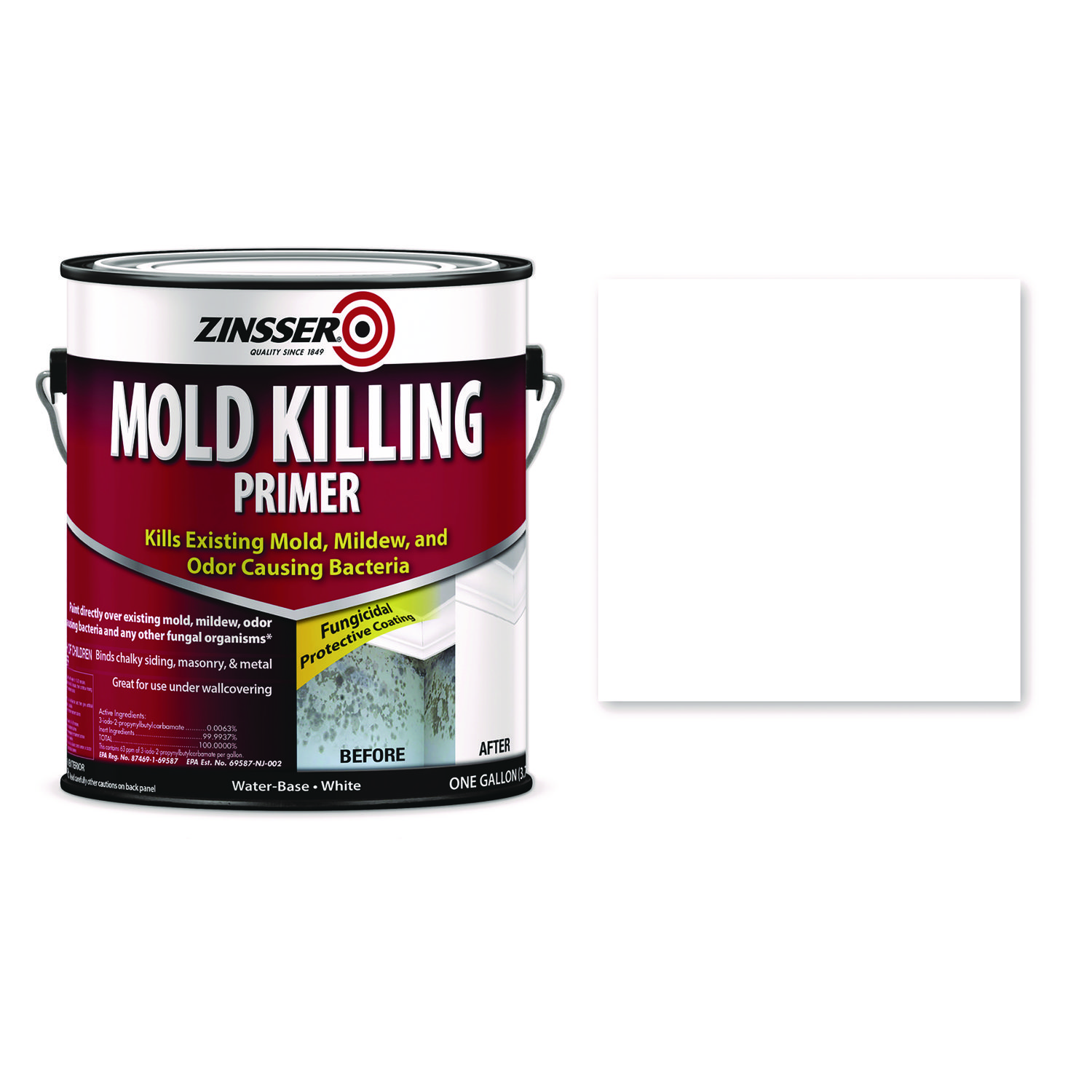 Zinsser Mold Killing Primer, Interior/Exterior, Flat White, 1 gal Bucket/Pail, 2/Carton  - Image 3