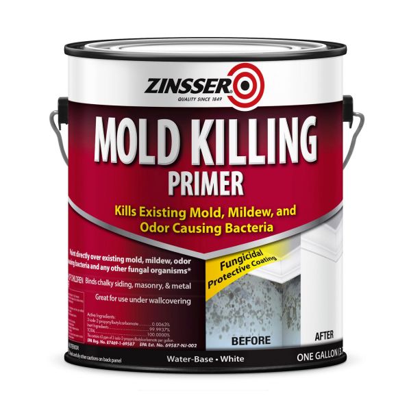 Zinsser Mold Killing Primer, Interior/Exterior, Flat White, 1 gal Bucket/Pail, 2/Carton