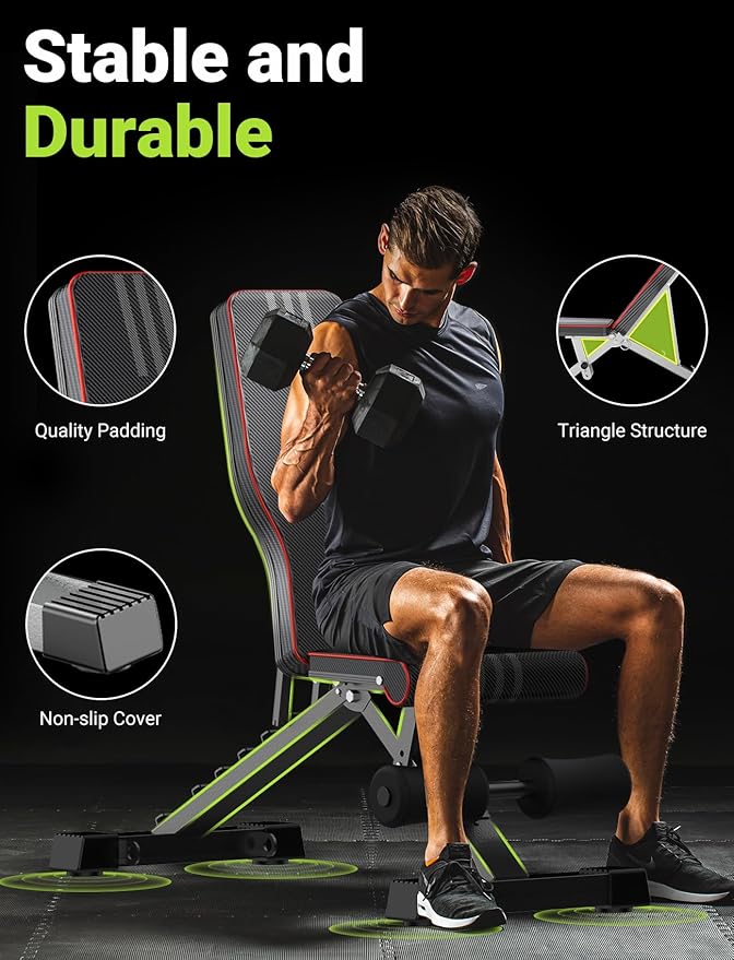 Yoleo Adjustable Weight Bench for Full Body Workout; Foldable Bench Press Bench of Home Gym Strength Training; Incline Decline Flat Utility Workout Bench with Quick Folding& Fast Adjustment (Black)  - Image 3
