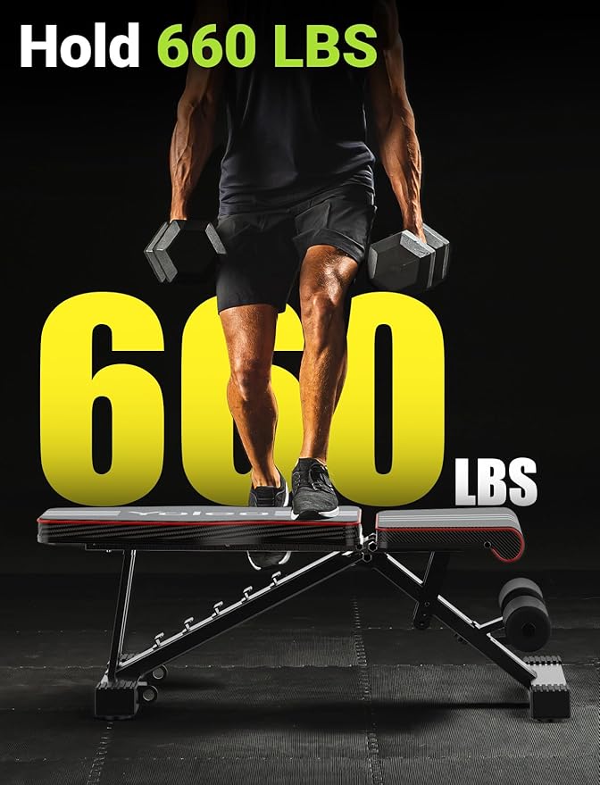 Yoleo Adjustable Weight Bench for Full Body Workout; Foldable Bench Press Bench of Home Gym Strength Training; Incline Decline Flat Utility Workout Bench with Quick Folding& Fast Adjustment (Black)  - Image 4