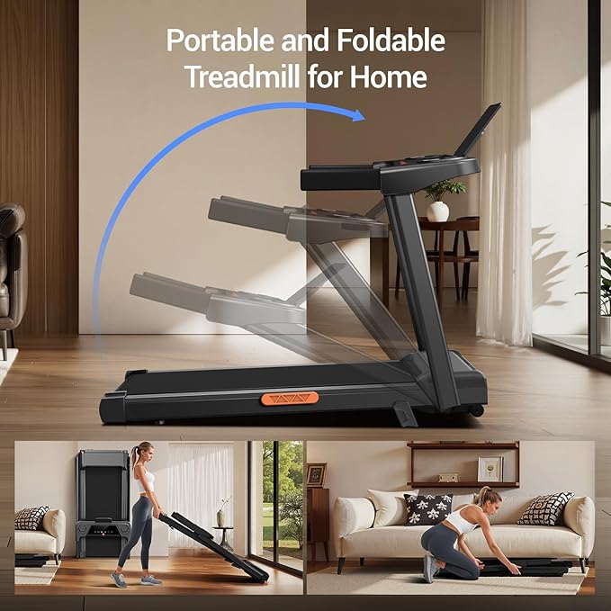 3-in-1 Treadmill with 14% Incline, Portable Treadmills for Home with Handle, Foldable Treadmills with 300 Lbs Weight Capacity, 3.0HP Quiet Walking Pad Treadmill, Three Touch Screen  - Image 3