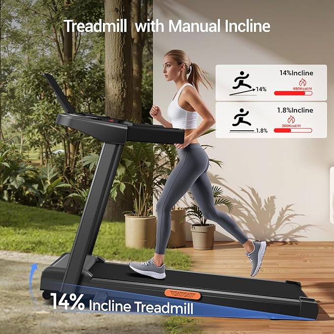 3-in-1 Treadmill with 14% Incline, Portable Treadmills for Home with Handle, Foldable Treadmills with 300 Lbs Weight Capacity, 3.0HP Quiet Walking Pad Treadmill, Three Touch Screen  - Image 4