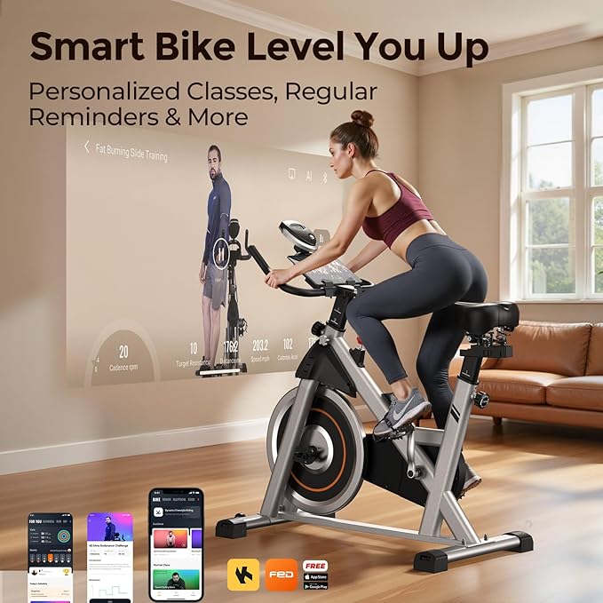 Exercise Bike, Brake Pad Stationary Bike for Home with Exclusive App, Magnetic Indoor Cycling Bike with 300 lb Weight Capacity, Low Noise, Tablet Holder and Fitness Courses for Weight Loss  - Image 3