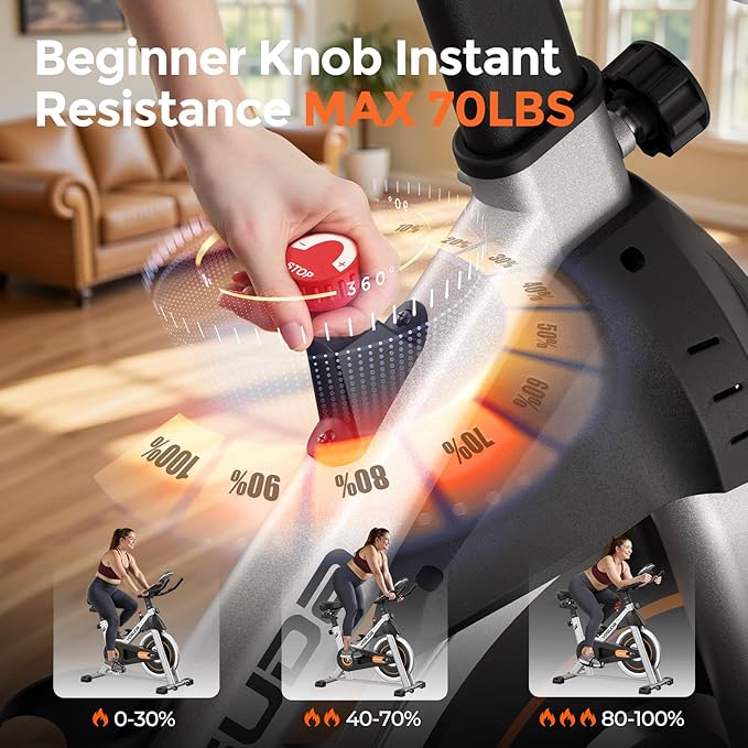 Exercise Bike, Brake Pad Stationary Bike for Home with Exclusive App, Magnetic Indoor Cycling Bike with 300 lb Weight Capacity, Low Noise, Tablet Holder and Fitness Courses for Weight Loss  - Image 5