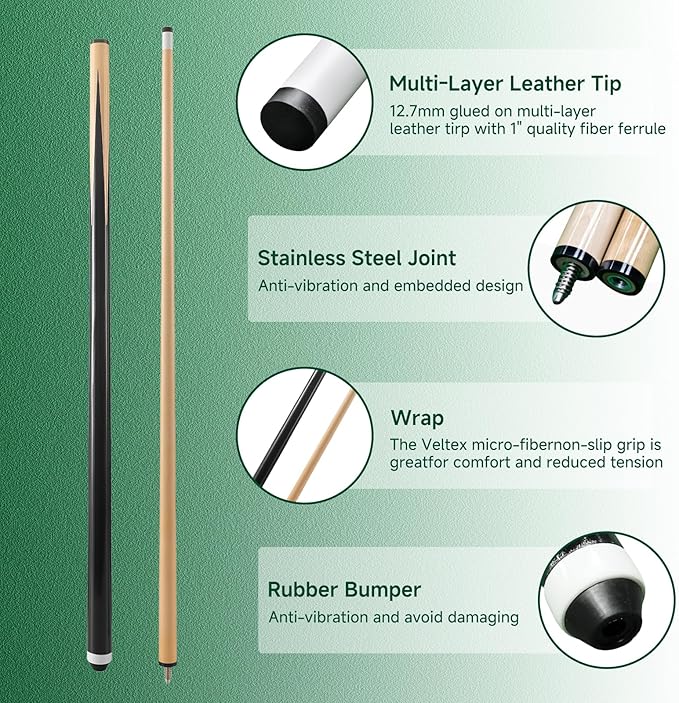 Pool Cue Sticks – 42"/48"/58" Billiard Cues with 13mm Leather Tip – 17oz/18oz Standard or 20oz Heavy – Set of 2 or 4 – Durable 2-Piece Pool Sticks for Beginners, Adults, Home & Bar  - Image 4