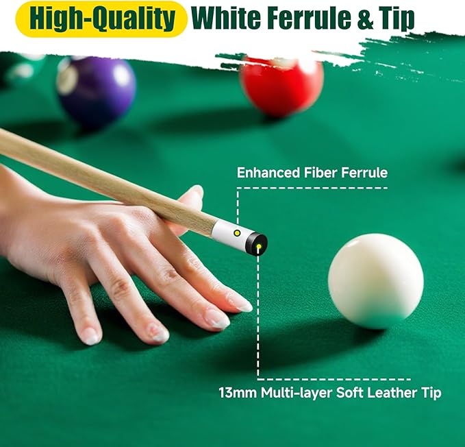 Pool Cue Sticks – 42"/48"/58" Billiard Cues with 13mm Leather Tip – 17oz/18oz Standard or 20oz Heavy – Set of 2 or 4 – Durable 2-Piece Pool Sticks for Beginners, Adults, Home & Bar  - Image 3