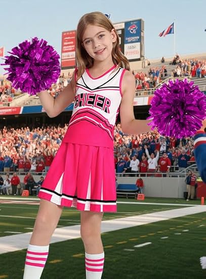 Cheerleader Costume for Girls 6-12Y Halloween Cheerleading Outfit 5Pcs Cheer Uniform Fancy Dress for Party/Sports Day  - Image 4
