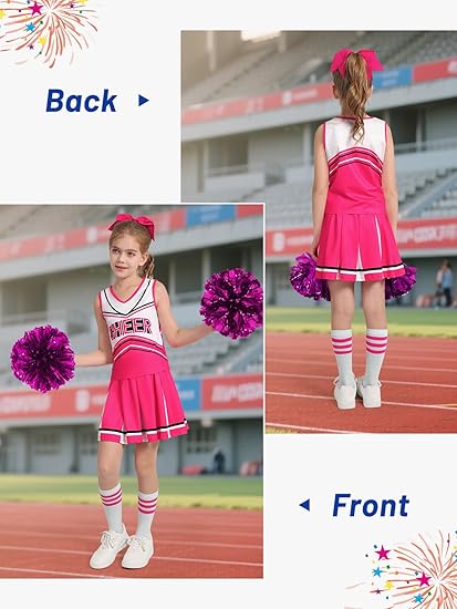 Cheerleader Costume for Girls 6-12Y Halloween Cheerleading Outfit 5Pcs Cheer Uniform Fancy Dress for Party/Sports Day  - Image 3